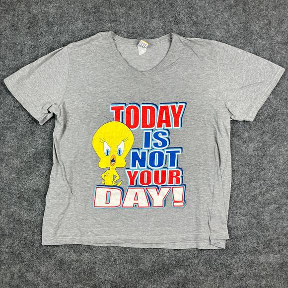Tweety Bird T-Shirt Womens L Gray Today Is Not Your Day Graphic Looney Tunes Tee - Picture 1 of 9